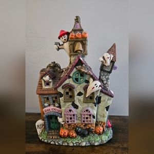 Light-Up Haunted Fire Station House Halloween Decor